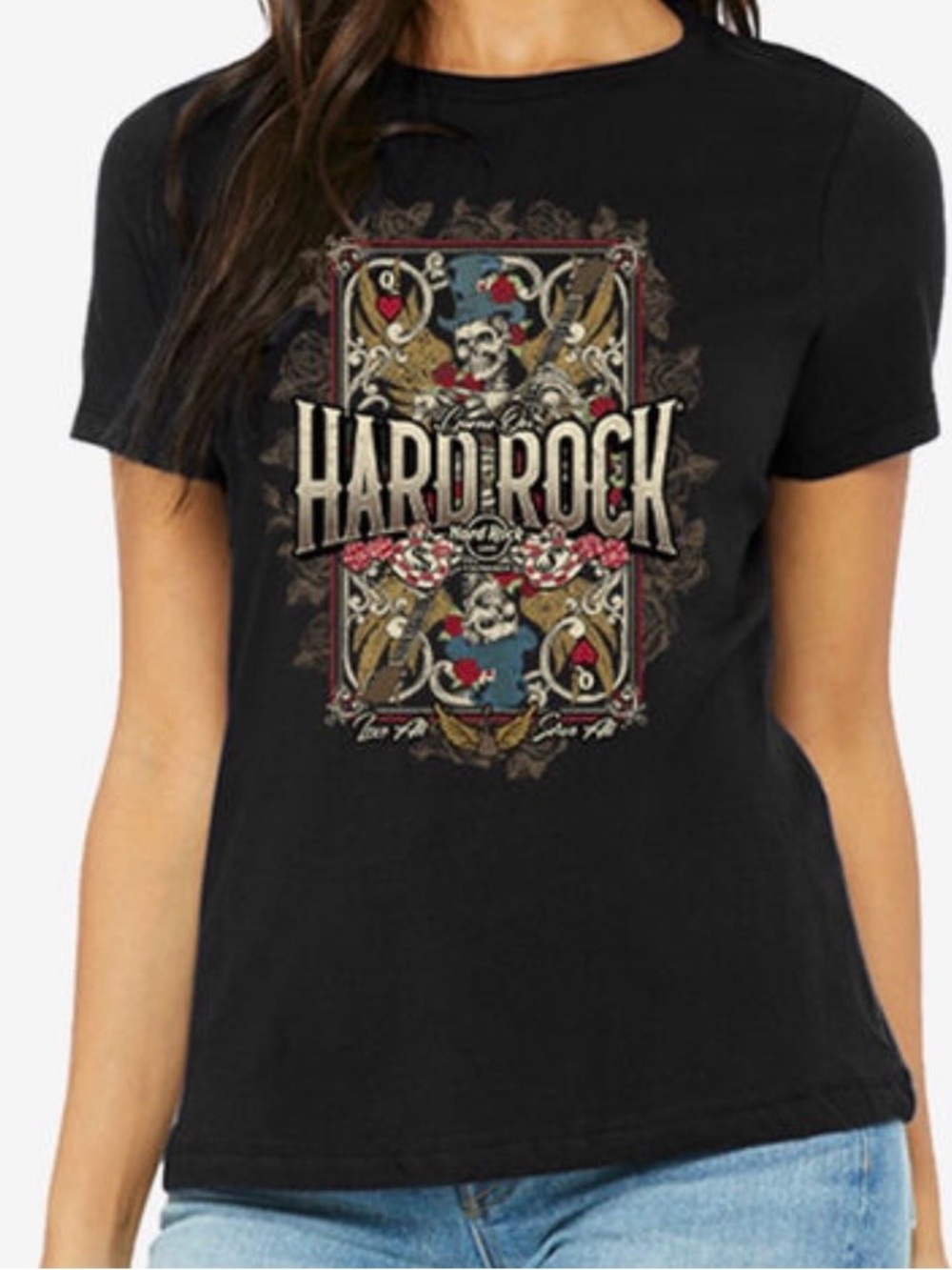 Hard Rock Casino Black Tee with Skeleton Card Logo